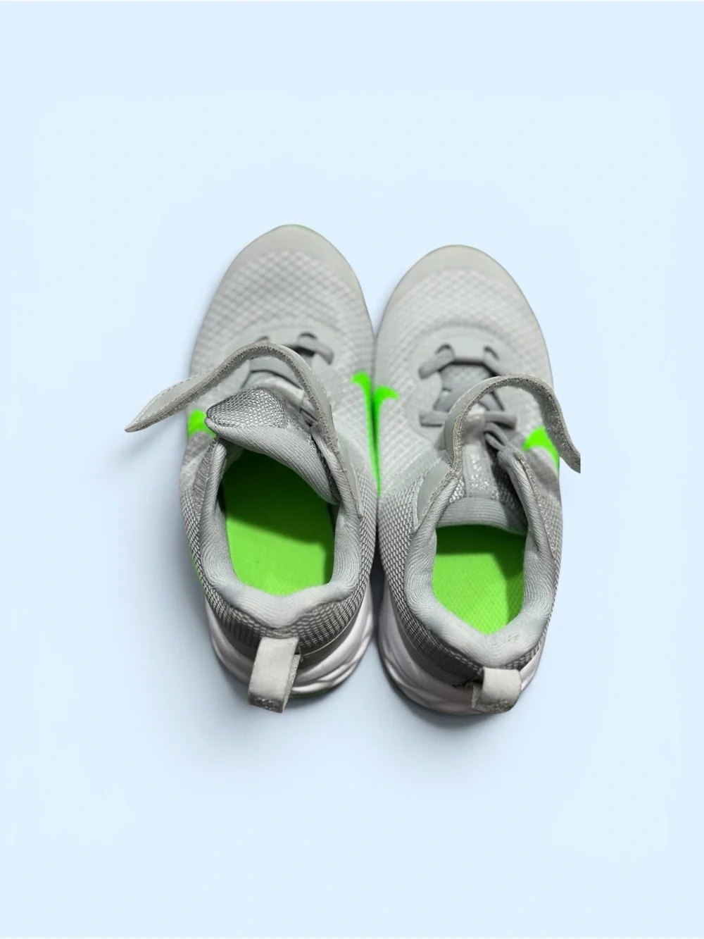 Nike Kids Gray Sneakers with Neon Green Swoosh